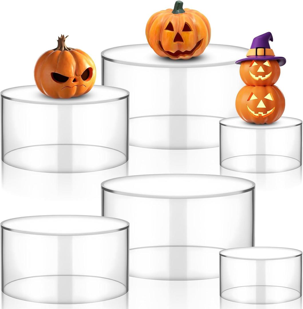 6 Pcs Acrylic Display Risers, Clear Round Nesting Pedestal Stands with Hollow Bottom, 3 Sizes 5.91'' 5.12'' 3.54'' for Jewelry Dessert Buffet and Party Display