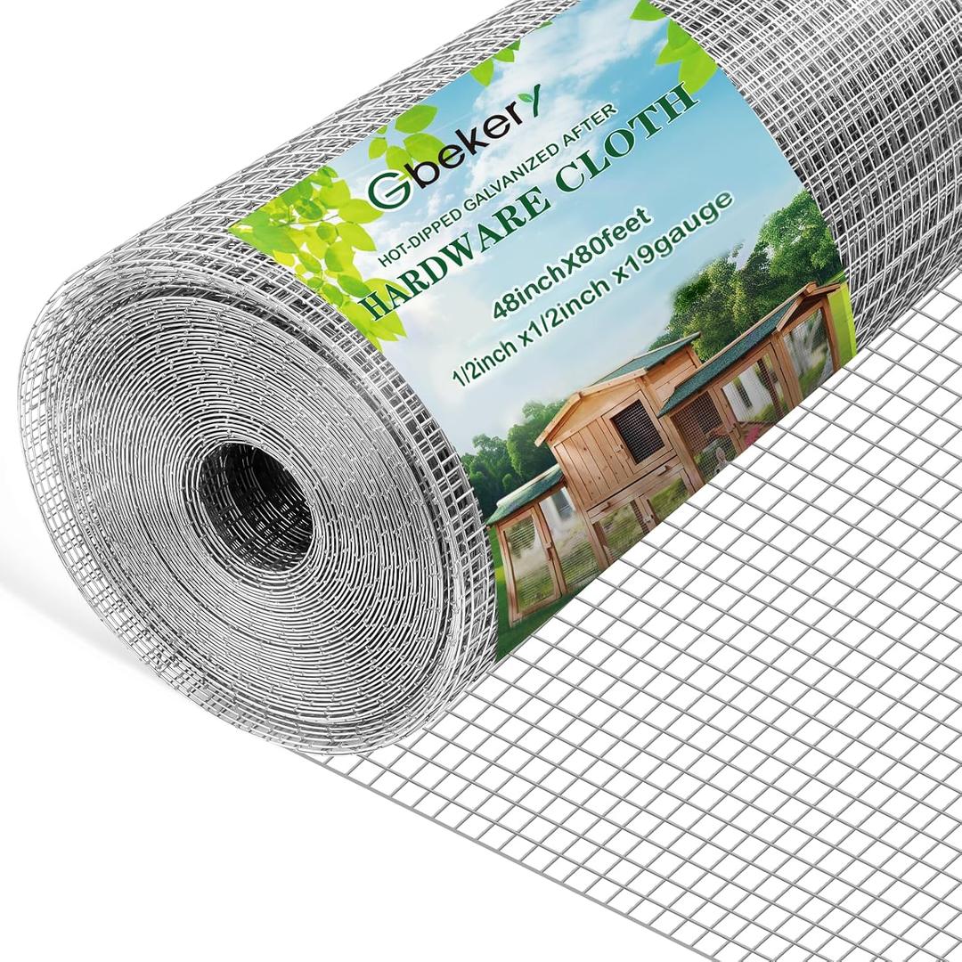 Gbekery Hardware Cloth 1/2 inch 48in x 80ft 19 Gauge, Hot-dip Galvanized After Welding Chicken Wire Fence Roll Garden Plant Welded Metal Wire Fencing Roll, Rabbit Cages Snake Fence