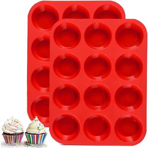 2 x 12 Cups Silicone Muffin Pan, 2 Pack Non-Stick Cupcake Pans Silicone Muffin Tray Baking Pan for Making Muffin Cakes, Cupcake, Bread, Tart, Egg Bites