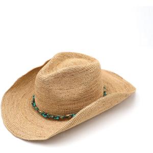 Raffia Straw Cowboy Hat,Women's Crocheted Summer Straw Hats, Classic Beach Sun Hats