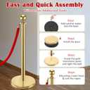 8 PCS Stanchions and Velvet Ropes Set, Stainless Steel Post with 4 Red Velvet Ropes, Crowd Control Barriers, Red Carpet Runner Poles for Party, Wedding, Queue