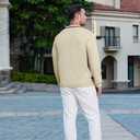 Ryehack Mens Casual Polo Shirts Knit Long Sleeve Vintage Striped Button T-Shirt Slim Fit Golf Vacation Shirt (L)