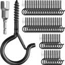 PlusRoc 60 Pack Ceiling Hooks for Hanging Plants Outdoor String Lights Heavy Duty, 2.2 Inch Eye Hook Screw in Cup Hooks Q-Hanger for Patio Lights, Wall Wood Fence Deck Mount(Black)