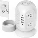 SUPERDANNY 10ft Flat Plug Tower Power Strip with Surge Protection - 8 AC Outlets & 4 USB Ports (1 USB-C) Charging Station, with Long Flat Extension Cord, for Home/Office/Dorm (White)