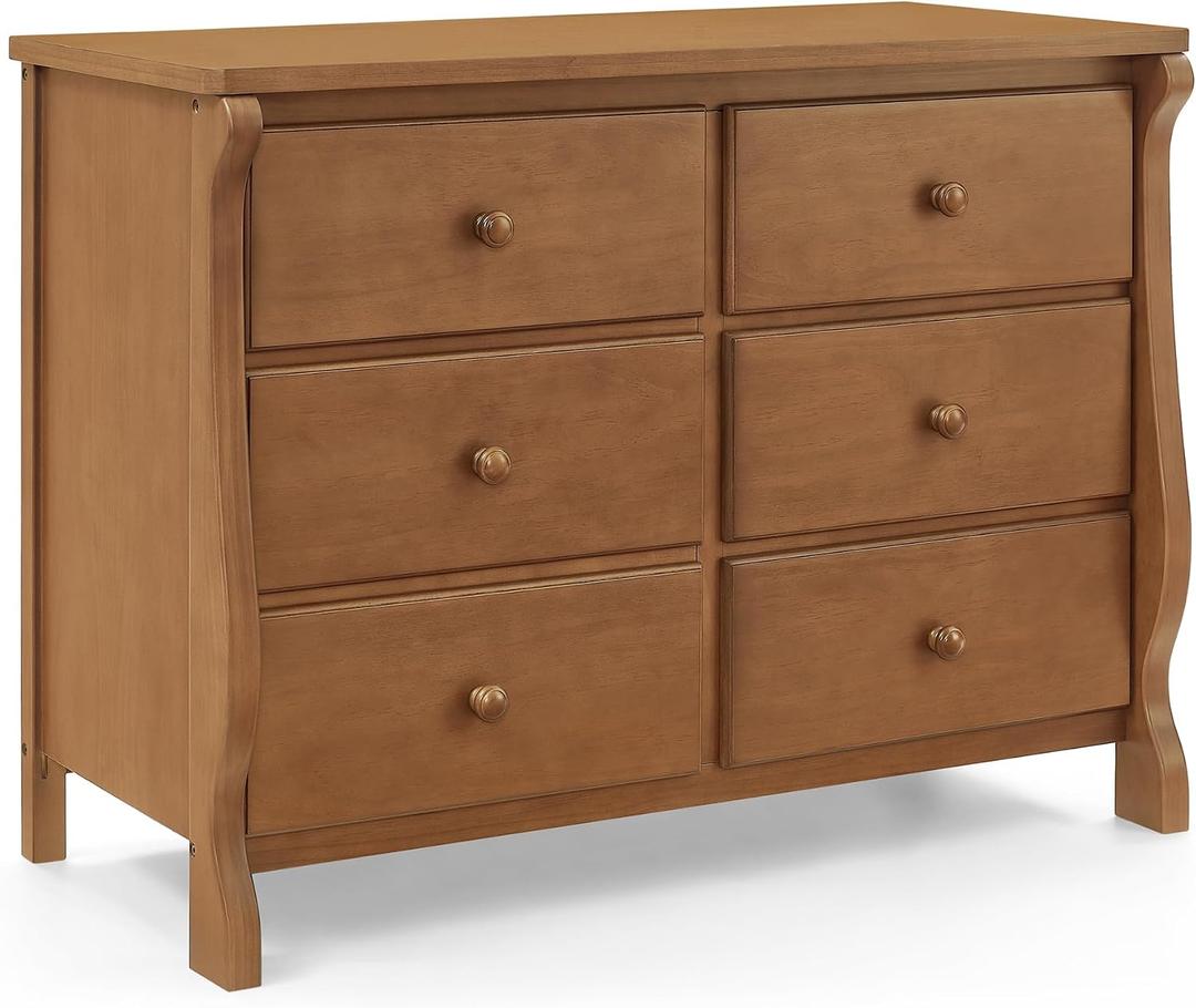 Delta Children Universal 6 Drawer Dresser, Interlocking Drawers, Chestnut, 20.8"D x 47.3"W x 34.8"H
