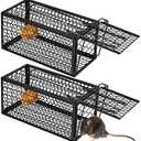 Qualirey 2 Pcs Humane Rat Trap Chipmunk Rodent Mouse Squirrel Trap Small Live Animal Mouse Voles Hamsters Live Cage Rat Mouse Cage for Mice Easy to Catch and Release (Black)