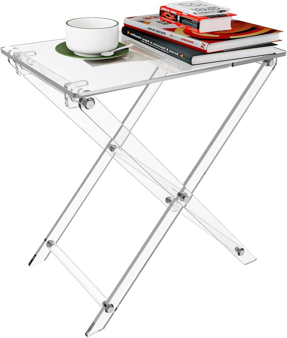Acrylic Folding TV Tray Table - 23" High Acrylic Table, Foldable Desks for Small Spaces, Living Room, Bed Room, TV Dinner Table with Easy Assembly, 1PCS Transparent Rectangle Tray