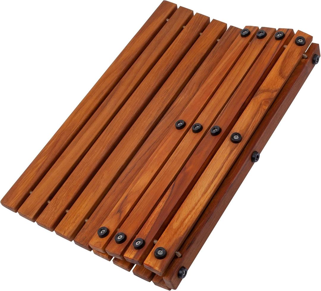 Nordic Teak 100% Solid Teak Wood String Mat - Indoor and Outdoor Use - Non-Slip Wooden Platform for Sauna, Pool, Hot Tub Flooring Decor and Protector (Oiled Finish, 19.6" x 19.6")