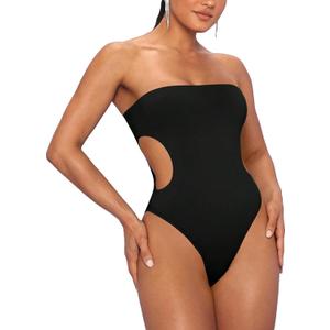 SHENHE Women's Cut Out Strapless Bodycon Sexy Tube Top Skinny Bodysuit Leotard (Black, Smal)