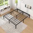 NEW JETO Metal Bed Frame,King Size Bed Frame with Storage Space,Heavy Duty Sturdy Mattress Foundation,Easy Assembly,No Box Spring Needed, Black,18 Inch,King