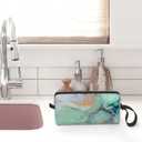 Marble Abstract Green Makeup Bag Organizer Small Cosmetic Bags Portable Travel Toiletry Bag With Handle Simple Accessories Storage Zipper Pouch For Women Girl