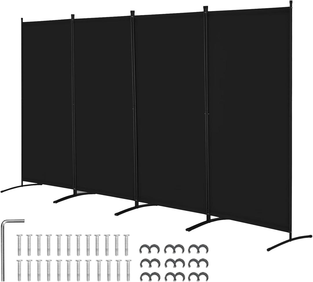 VEVOR Room Divider, 4 Panel Room Divider, Folding Privacy Screen and Portable Partition Divider for Room Separation, Freestanding Room Partitions for Office, Bedroom, Study, Black, 136.4"W x 72.4"H