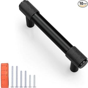 KNOBWELL 1 Pack Knurled Matte Black Solid 3 Inch（76mm） Hole Center Cabinet Handles Drawer Pulls for Kitchen Cabinet Pulls Cabinet Hardware,Aluminum Alloy Modern Cupboard Handles