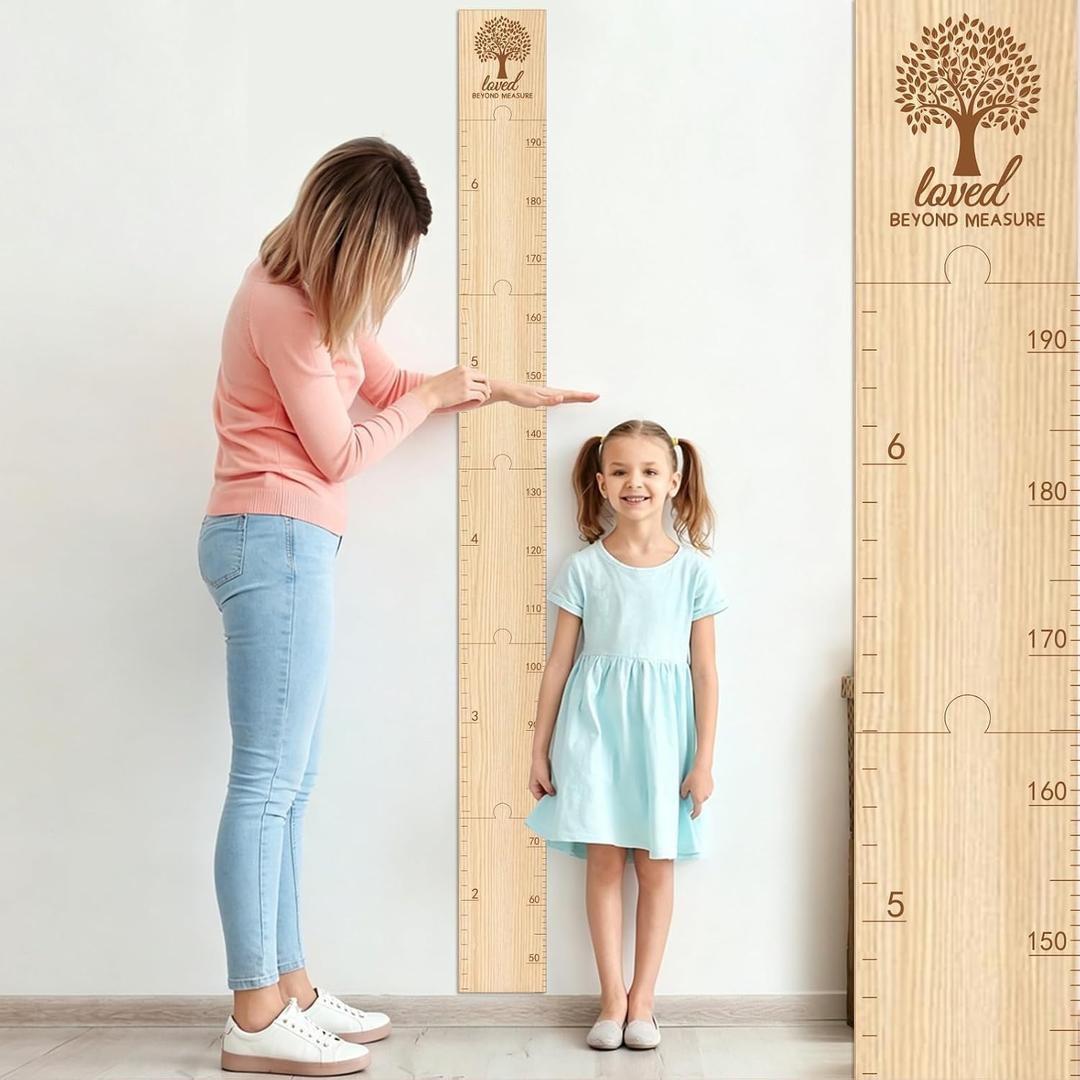 GUANKE Wooden Kids Height Chart for Wall, Natural Solid Wood Dual Scale (Feet/CM), Writable Growth Tracker, Easy Install Nursery Decor (Tree)