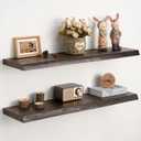 Floating Shelves Set of 2, Solid Elm Wood Wall Shelves 36 Inch - Invisible Bracket Mount for Living Room, Bedroom, Kitchen, Bathroom - Brown, Live Edge, 36"L, 2 Packs
