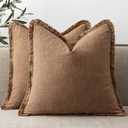 ANRODUO Set of 2 Decorative Throw Pillow Covers 2020 Inch Soft Linen Fringe Boho Farmhouse Vintage Cushion Covers with Tassels Accent Pillowcase for Couch Sofa Bed Living Room Fall Home Decor Brick