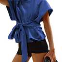 Zhiyouni Women's Summer Short Sleeves Tee T Shirt Crewneck Tie Knot Tops Sweatshirt L