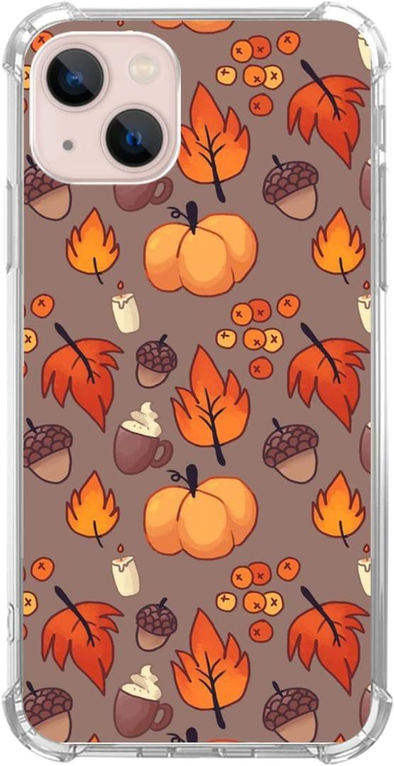 Fall Leaves Pumpkin Acorns Case Compatible with iPhone 14 Plus, Aesthetic Autumn Halloween Case for iPhone 14 Plus for Teens Men and Women, Cool TPU Bumper Phone Case Cover