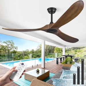 Haipeel 60" Wood Ceiling Fan no Light, 60 Inch Ceiling Fans without Lights with Remote Control, Indoor Outdoor Ceiling Fan no Light for Bedroom Porch Modern Propeller 3 Blade ETL DC Motor, Dark Walnut