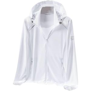 Cromoncent Women's UPF 50+ Sun Protection Jacket Hooded Cooling Shirt Athletic Jacket for Women with Pocket (X-Large, White)