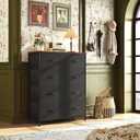 WLIVE Tall Fabric Dresser with 8 Drawers, Storage Tower with Fabric Bins, Double Dressers, Chest of Drawers for Closet, Bedroom, Living Room, Hallway, Dorm, Black and Rustic Brown, A-medium Size