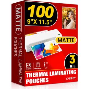 CAREGY Matte Laminating Sheets,100 Pack 9 x 11.5 Inches,3 Mil Thick,Ultra Clear with Matte Finish, Fitted for Letter Size Thermal Laminating Pouches 8.5 x 11