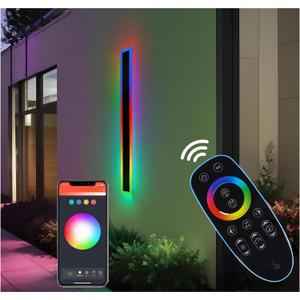 23.6 Upgraded Modern RGB Wall Lights Indoor/Outdoor LED Wall Sconce with Remote & App, Cool/Warm White, Party Mode, IP65 Waterproof & Rustproof for Home, Business, or Gaming Spaces