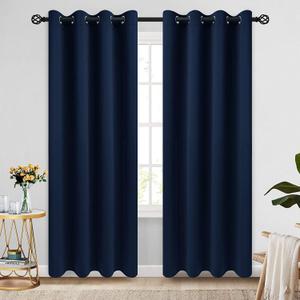 COSVIYA Grommet Blackout Room Darkening Navy Blue Curtains 84 inch Length 2 Panels, Thick Polyester Light Blocking Insulated Thermal Window Curtain Drapes for Bedroom/Living Room,52x84 inches