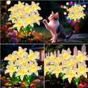 Solar Garden Lights 4 Pack 16 White Lily Flowers, Gifts for Mom Woman Birthday Outdoor Solar Flower Lights, Cemetery Flowers for Grave - Decorative Lilies for Yard, Patio, Pathway Decorations