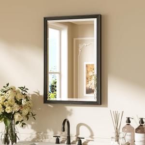 Keonjinn 16" x 24" Black Framed Mirror for Wall, Aluminum Alloy, Rust-Proof