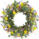 LLZLL Spring Decorations for Home 22" Spring Wreath Artificial Summer Wreaths with Eucalyptus Leaf Lavender and Daisy for Easter Indoor Outdoor Home Festival Celebrations