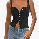 Panadila Womens Ribbed Square Neck Tank Top Summer Button Down Tanks Sleeveless Knit Tops Going Out Outfits S
