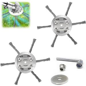 2PCS Universal Steel Wire Grass Trimmer Head,2025 New String Trimmer Replacement Head Steel,6 Inch Wire Brush Weed Trimmer Head,Universal Wire Weed Eater Head,for Lawn Mower Tray(6 Blade)