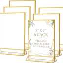 MaxGear 5x7 Gold Acrylic Sign Holder 6 Pack, Gold Table Number Holders, Mini Frames Double Sided Acrylic Picture Frames Photo Stand, Clear Menu Flyer Stand for Wedding, Home, Restaurant