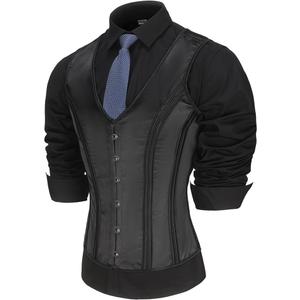 Mens Corset Suit Vest Vintage Waistcoat Black Slimm Fit Lace Up Boned 6 Buckles Tight Tops Wedding Stage, Size XL
