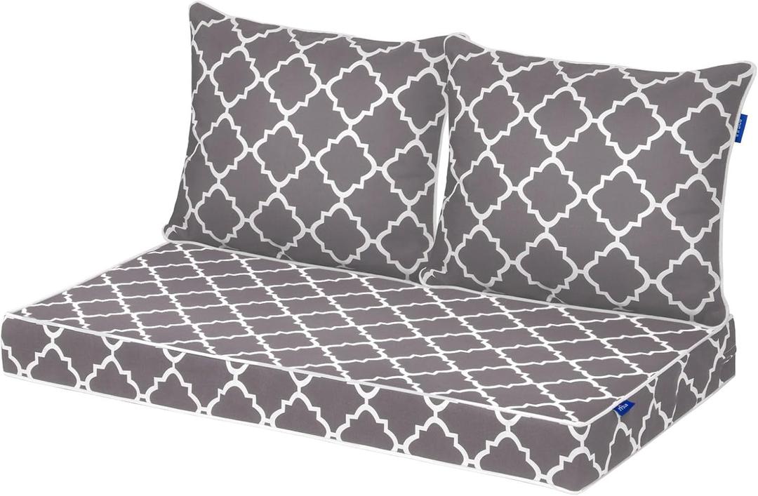 Outdoor Loveseat Cushion Set Patio Deep Seat Cushion for Outdoor Furniture Water Repellent 44'' x 24'' Patio Cushion Set for Couch, Bench and Swing, Fade Resistant (Grey Plaid)