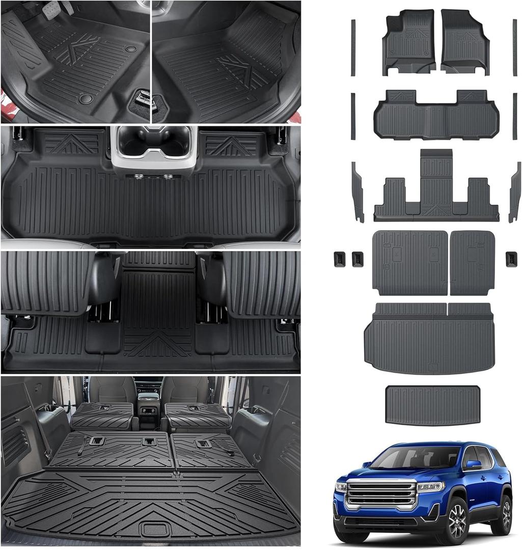Floor Mats & Cargo Liner & 3rd Row Backrest Mat for 2024 2025 GMC Acadia 7 Seats, Door Sill Protectors, All Weather TPE Mats Set Including Floor Liners Trunk Mat Accessories