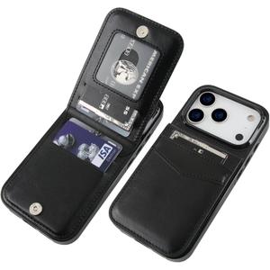 KIHUWEY Compatible with iPhone 17 Pro Case Wallet with Credit Card Holder, Flip Premium Leather Magnetic Clasp Kickstand Heavy Duty Protective Cover for iPhone 17 Pro 6.3 Inch (Black)
