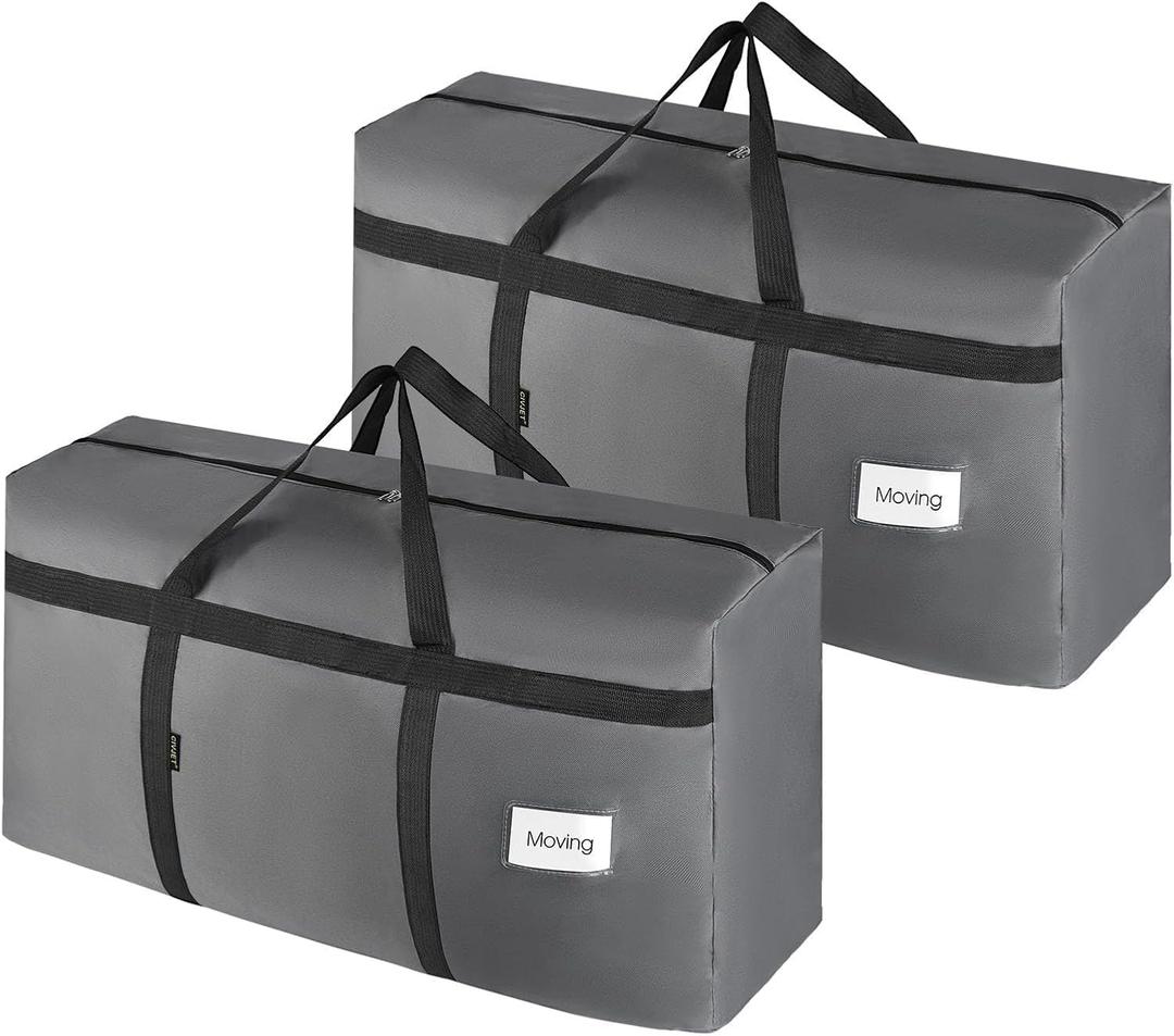 2 Pack Extra Large 90L Moving Bags Heavy Duty Storage Totes with Zippers and Handles, Reusable College Packing Bags for Clothes, Blankets, Bedding, Boxes, Travel and Camping Essentials(Grey)