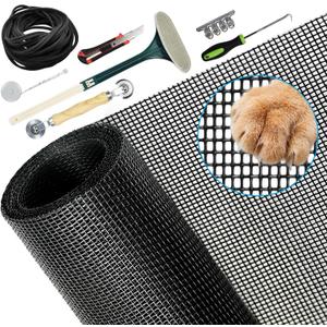 Pet Screen and Screen Repair Kit, Upgraded Thicken Pet Proof Window Screen Replacement - DIY Custom Adjustable Screen Mesh for Windows Doors and Patio Screen for Pet Resistant,48 x 100,Black