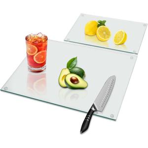 Tempered Glass Cutting Board for Kitchen Counter, Clear Cutting Board with Rubber feet, Glass Cutting Boards Set, Non-slip Heat-Resistant, Shatter and Scratch Resistant, Easy to Clean