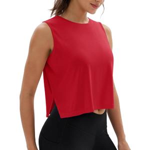 MAGCOMSEN Tank Tops for Women Crop Workout Sleeveless Tank Loose Fit Gym Yoga Muscle Top with Side Slits (Red, XXL)