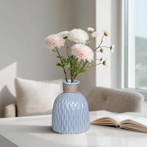 Blue Ceramic Vase for Flowers, 6 inch Small Modern Vase for Home Decor, Textured Decorative Vases for Centerpieces,Bathroom, Living Room, Desk,Shelf,Office Decor