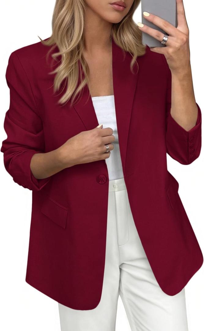 PRETTYGARDEN Blazers for Women Business Casual Outfits 2026 Spring Open Front Long Sleeve Suit Jackets Office Work Blazer (Medium, Red)