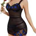 Avidlove Lingerie for Women Mesh Babydoll Lingeries Lace Chemise Floral Sleepwear Dress Sheer Exotic Boudoir Outfit, XXL