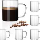 HORLIMER 15 oz Glass Coffee Mugs Set of 6, Clear Coffee Cup with Handle for Tea Cappuccino Latte Milk Juice Hot and Cold Beverages