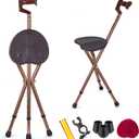 Folding Cane Seat Sturdy Lightweight Adjustable Handle Legs with LED Light Cushion for Elderly Walking Stick 300 lbs Large Plate (Brown)