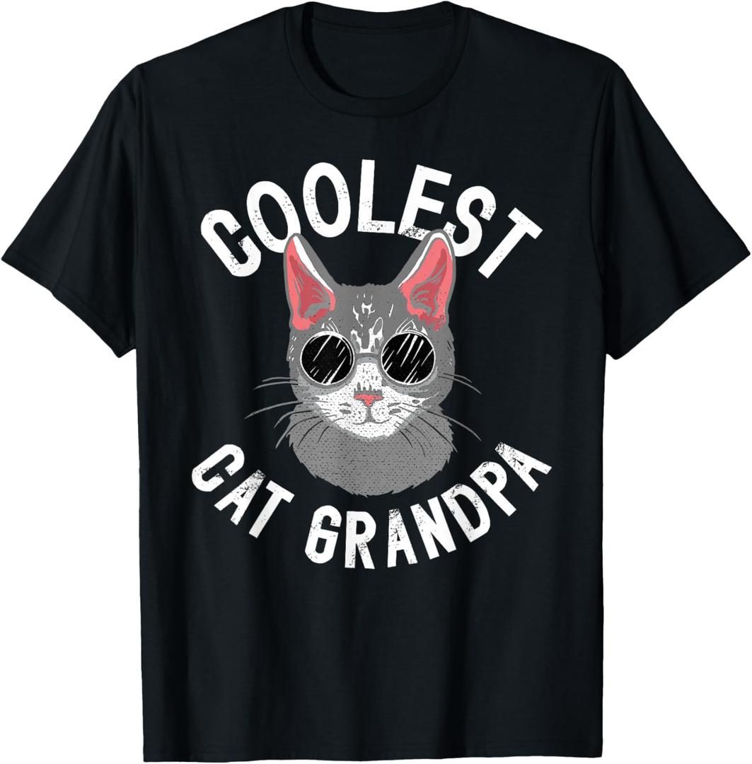Coolest Cat Grandpa Cat Lover Grandpa Cat Grandfather T-Shirt for Men, Size L
