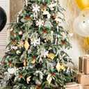 2 x 9 PCS Green Christmas Tree Bows 4.5" Xmas Wreath Bow with Pine Needles Berries Jingle Bells Bowknot Christmas Tree Ornaments for Garland Party Crafts DIY Gift Wrapping Decoration