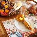 Fall Pumpkins Placemats Set of 4 Thanksgiving Orange Blue Green Leaves Linen Texture Washable Place Mats Non-Slip Heat Insulation Cotton Blend Table Mats for Kitchen Dining Party Decoration, 13"x19" (Sandy Brown Pumpkin)
